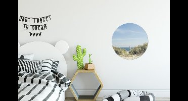 WallCircle - Muurstickers - Behangcirkel - Noordzee - Duinen - Boot - 30x30 cm - Muurcirkel - Zelfklevend - Ronde Behangsticker