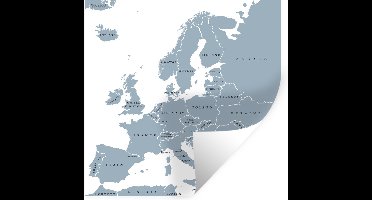 Muurstickers - Sticker Folie - Kaart - Europa - Grijs - 30x30 cm - Plakfolie - Muurstickers Kinderkamer - Zelfklevend Behang - Zelfklevend behangpapier - Stickerfolie