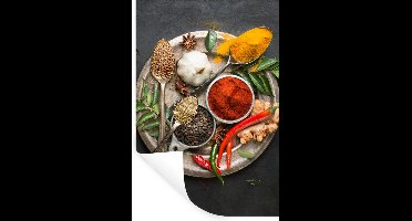 Muurstickers - Sticker Folie - Kruiden - Bord - Peper - Zwart - Lepels - Zilver - 20x30 cm - Plakfolie - Muurstickers Kinderkamer - Zelfklevend Behang - Zelfklevend behangpapier - Stickerfolie