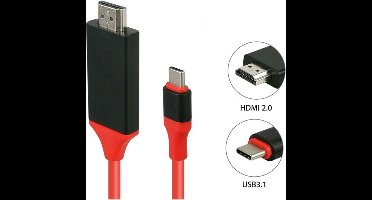HDMI naar USB-C kabel 2 meter Rood | hdmi naar usb-c | usb-c naar hdmi | hdmi naar usbc | usb c | hdmi |