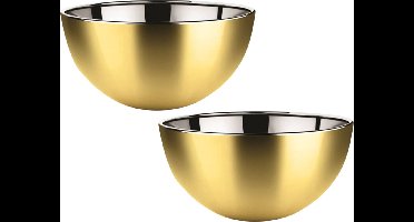 Svenska Living Salade/voedsel serveer schaal - 2x - mat goud - RVS - D29 x H14 cm - Serveerschalen