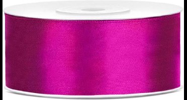 PartyDeco - Satijn lint fuchsia 25mm/rol 25m