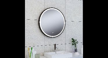 Badkamerspiegel Maro Rond 60x60cm Geintegreerde LED Verlichting Verwarming Anti Condens Touch Schakelaar Mat Zwart