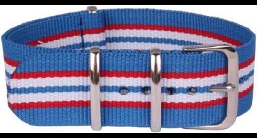 Premium Blue Red White - Nato strap 16mm - Stripe - Horlogeband Blauw Rood Wit