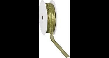 Satin edge Organzalint Olijf - 10 mm / 50 mtr.