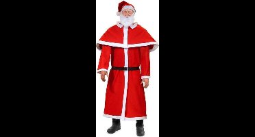 Detex Kerstman Kostuum - 5 delig Mantel Riem Cape Baard Kerstmuts - Rood