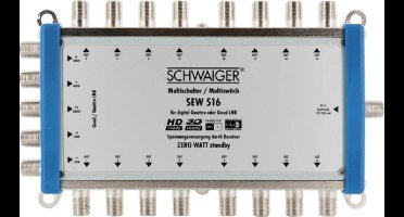 Schwaiger SEW516 531 Satelliet multiswitch Ingangen (satelliet): 5 (4 satelliet / 1 terrestrisch) Aantal gebruikers: 16