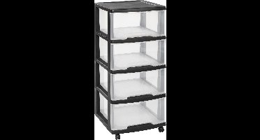 Curver Essentials ladesysteem - 4x20 liter - Zwart - Met wielen