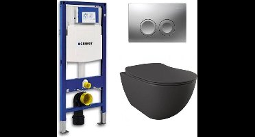 Geberit UP 100 toiletset - Inbouw WC Wandcloset - Creavit Mat Antraciet Geberit Delta-21 Mat Chroom