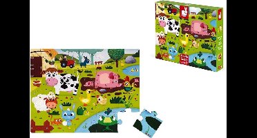 Janod Voelpuzzel - Boerderijdieren - Reuze 20-Delige Puzzel Van Stevig Karton, Met 7 Stukjes Met Texturen - Inclusief Poster - Geschikt Vanaf 2 Jaar