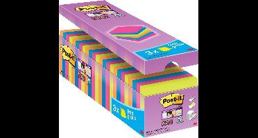 Value Pack: Post-it® Super Sticky Notes -Neon Oranje, Neon groen, Fuchsia, Mediterraan blauw, 76mm x 76 mm, 21 blokken + 3 GRATIS