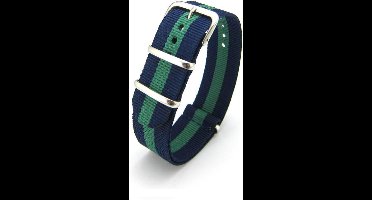 Premium Navy Blue Green - Nato strap 18mm - Stripe - Horlogeband Navy Blauw Groen