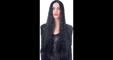 Vegaoo Gothic pruik - Zwarte lange steile pruik voor Halloween