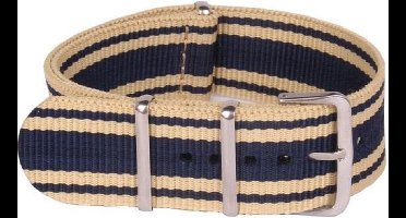 Premium Navy Blue Beige - Nato strap 22mm - Stripe - Horlogeband Navy Blauw Beige