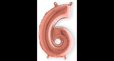 Folieballon - Cijfer 6 - Rozegoud - Grabo balloon - 35cm