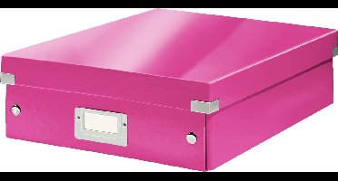 Leitz Wow Click & Store Middelgrote Opbergdoos - 85% Gerecycled Karton - Ruimtebesparende Sorteerdoos met Vakjes - 28.1 x 10 x 37 Cm (BxHxD) - Roze