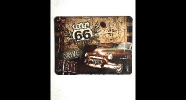 Route 66 Drive -Eat. Retro reclame wandbord, Reclamebord Amerika USA. metaal.