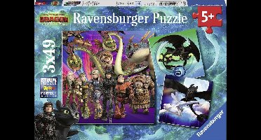Ravensburger puzzel Dragons 3 - Drie puzzels - 49 stukjes - kinderpuzzel