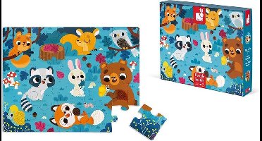 Janod Voelpuzzel - Bosdieren - Reuze 20-Delige Puzzel Van Stevig Karton, Met 7 Stukjes Met Texturen - Inclusief Poster - Geschikt Vanaf 2 Jaar