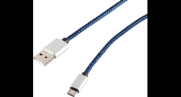 USB Micro B naar USB-A kabel - USB2.0 - tot 2A / blauw nylon - 0,90 meter
