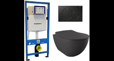Geberit UP 320 Toiletset - Inbouw WC Hangtoilet Wandcloset - Creavit Mat Antraciet Geberit Sigma-01 Zwart