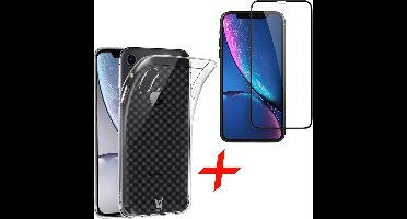 Transparant Hoesje geschikt voor Apple iPhone Xr Soft TPU Gel Siliconen Case + Tempered Glass Screenprotector Full Screen iCall