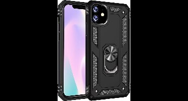 Ntech hoesje Geschikt voor iPhone 11 Armor Ringhouder TPU - Zwart