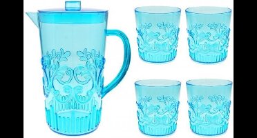 Waterkan, schenkkan met 4 bekers in kunststof