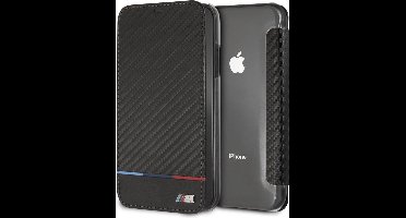 BMW Zwart iPhone XR - Book Case - Carbon Look - Leer - Transparante achterzijde