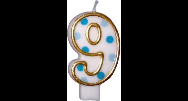 Haza Original Verjaardagskaars Cijfer 9 Goud/blauw 6 Cm