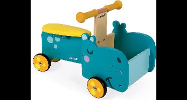 Janod - Nijlpaard Ride-On Houten Bakfiets - Loopfiets Met Ergonomische Handgrepen En Stille Wielen - Geschikt Vanaf 1 Jaar