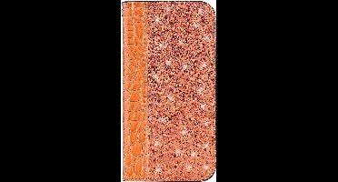 Shop4 - Samsung Galaxy M20 (Power) Hoesje - Book Case Krokodil en Glitters Oranje