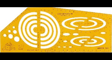 Aristo tekensjabloon - axonograph II - bouwtechnisch tekenen - afmetingen 270x110mm - met inktnoppen - oranje transparant - AR-5085