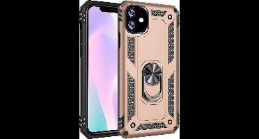 Ntech hoesje Geschikt voor iPhone 11 Armor Ringhouder TPU - Goud