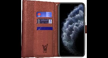 Hoesje geschikt voor iPhone 11 Pro Max - Bruin Book Cover Kunstleer Wallet