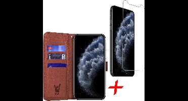 Hoesje geschikt voor iPhone 11 Pro Max - Bruin Book Cover Kunstleer Wallet + Screenprotector Glas GlassGuard