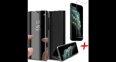 Hoesje geschikt voor iPhone 11 Pro - Screen Protector GlassGuard - Book Case Spiegel Zwart & Screenprotector