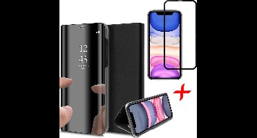 Hoesje geschikt voor iPhone 11 - Screen Protector FullGuard - Book Case Spiegel Zwart & Screenprotector