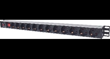 Intellinet 714044 19 inch Stekkerdoos voor patchkast 1 HE Geaarde contactdoos Zwart