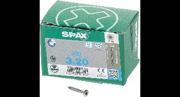 Spax Spaanplaatschroef lenskop RVS T-Star T10 3.0x20mm (per 200 stuks)