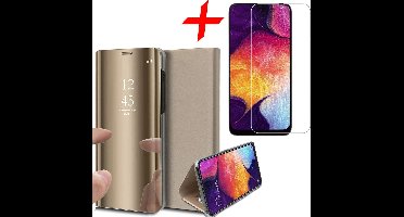 Hoesje geschikt voor Samsung A30s en Screenprotector - Book Case Spiegel + Screen Protector - Goud
