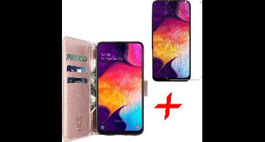 Hoesje geschikt voor Samsung Galaxy A30s - Screen Protector GlassGuard - Book Case Kunstleer Pasjeshouder Rosegoud & Screenprotector