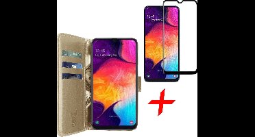 Hoesje geschikt voor Samsung A30s en Screenprotector - Book Case Kunstleer Wallet + Screen Protector Full - Goud