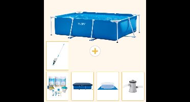 Intex Rechthoekig Frame Zwembad - 220 x 150 x 60 cm - Blauw - Inclusief Onderhoudspakket - Afdekzeil - Grondzeil - Zwembadfilterpomp - Stofzuiger - 6-delig