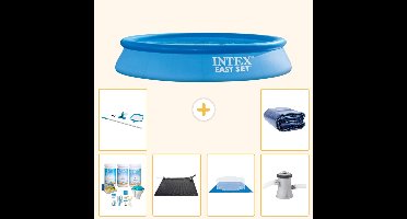 Intex Rond Opblaasbaar Easy Set Zwembad - 305 x 61 cm - Blauw - Inclusief Onderhoudspakket - Solar Mat - Grondzeil - Zwembadfilterpomp - Schoonmaakset - Solarzeil - 7-delig