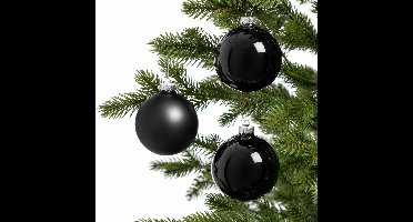Decoris kerstballen - 8x st - zwart - D10 cm - glas - kerstversiering