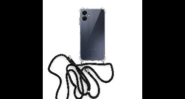 Geschikt voor Samsung Galaxy A06 Hoesje met Koord - Transparant - Verstelbaar Nekkoord - Schokbestendig - Zwart