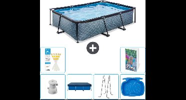 EXIT Rechthoekig Stone Frame Zwembad - 300 x 200 x 65 cm - Inclusief Pomp - Afdekzeil - Ladder - Voetenbad - 7-delig