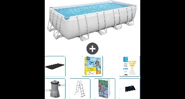 Bestway Rechthoekig Power Steel Zwembad - 488 x 244 x 122 - Grijs Inclusief Pomp - Ladder - Afdekzeil - Onderhoudspakket - Solar Mat - 8-delig