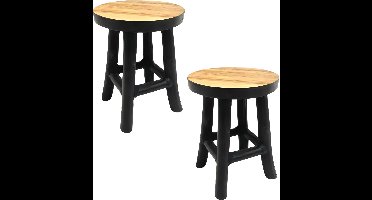 VD Leeden plantverhoger set - teak hout - zwart - H22 + H27 cm - krukje